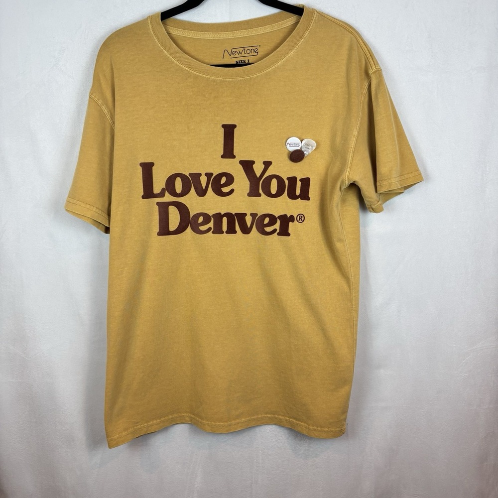 Newtone Brand Tee Shirt Trucker Mustard I love Denver graphic Tee Size 1 M/L NWT